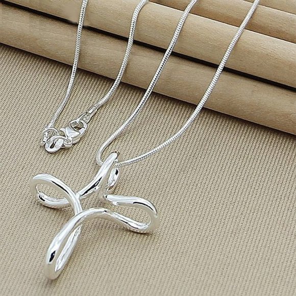 925 Sterling Silver Cross Chain Necklace Wedding Engagement Gift Women - Picture 5 of 6